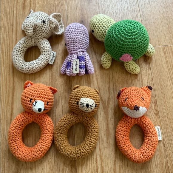 ✨ lot of 6 cheengoo knit animal rattle baby elephant, fox, bear, turtle, octopus - Picture 6 of 11